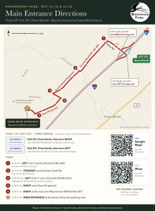 Directions map from I-81 Exit 291 to the faire entrance on Maurertown Mill Rd